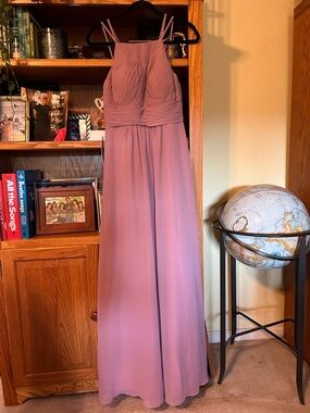 Azazie Mauve Double-Strap Halter Maxi bridesmaid gown